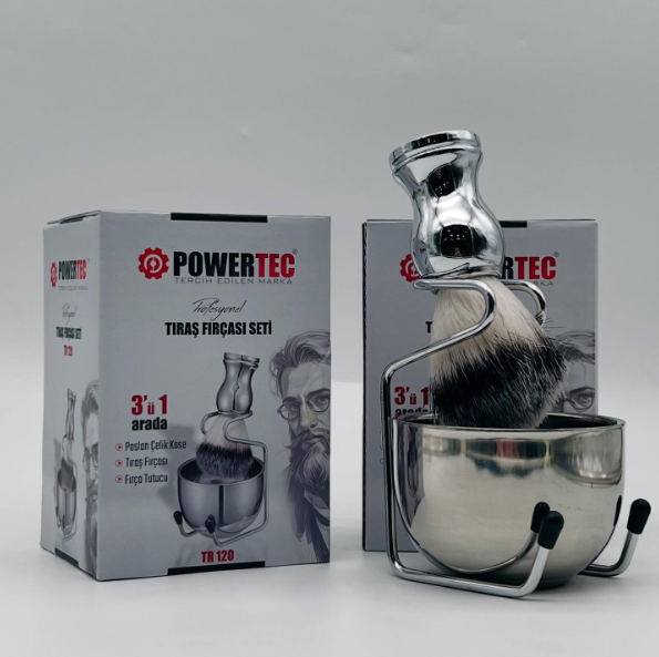 Powertec TR-120 Profesyonel Tıraş Fırçası Seti 3'ü 1 Arada